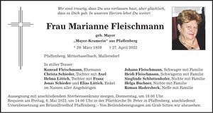 Traueranzeige Marianne Fleischmann
