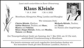 Traueranzeige Klaus Kleinle