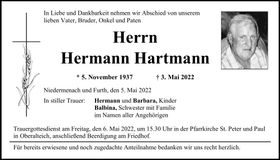 Traueranzeige Hermann Hartmann
