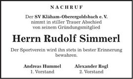 Traueranzeige Rudolf Simmerl