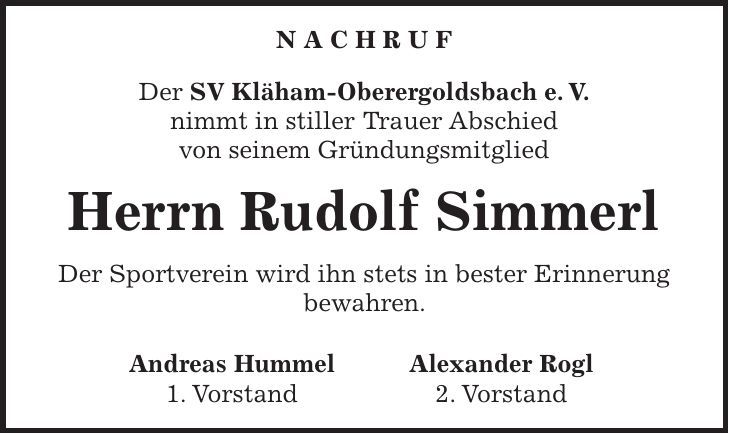 Traueranzeige Rudolf Simmerl