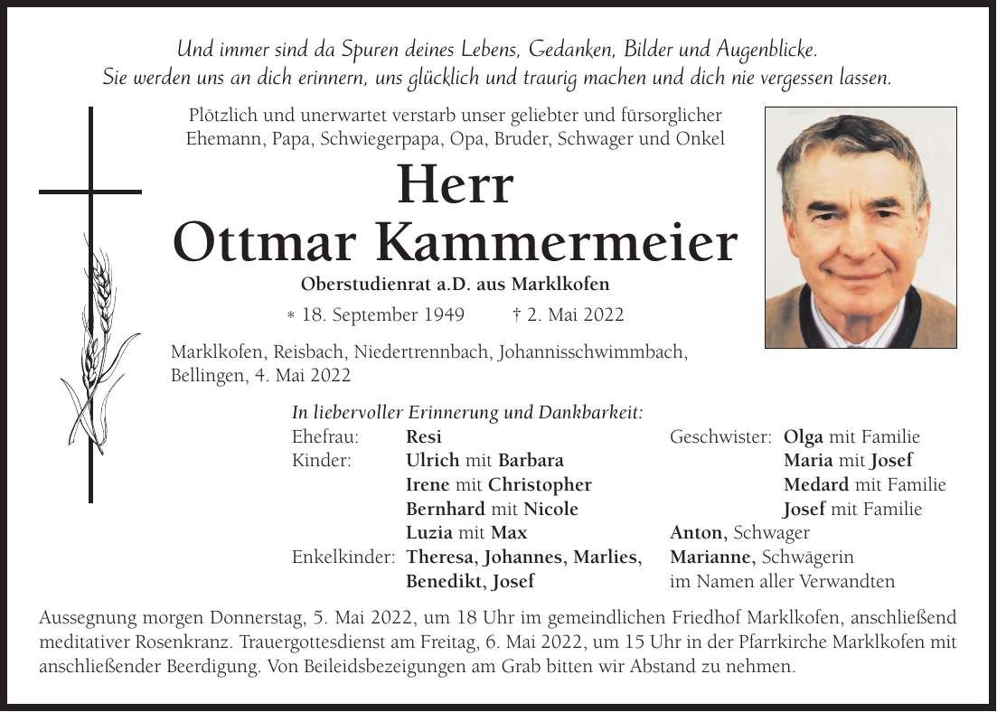 Traueranzeige Ottmar Kammermeier