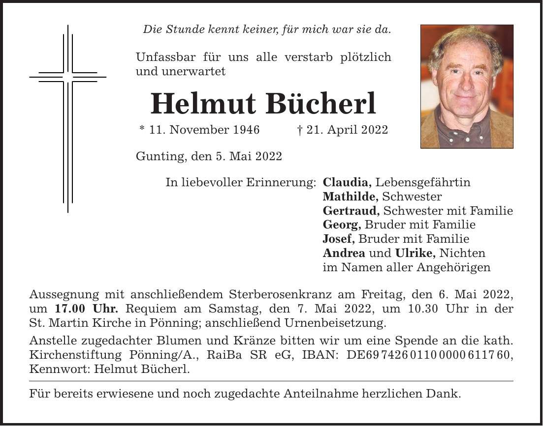 Traueranzeige Helmut Bücherl