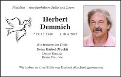 Traueranzeige Herbert Demmich