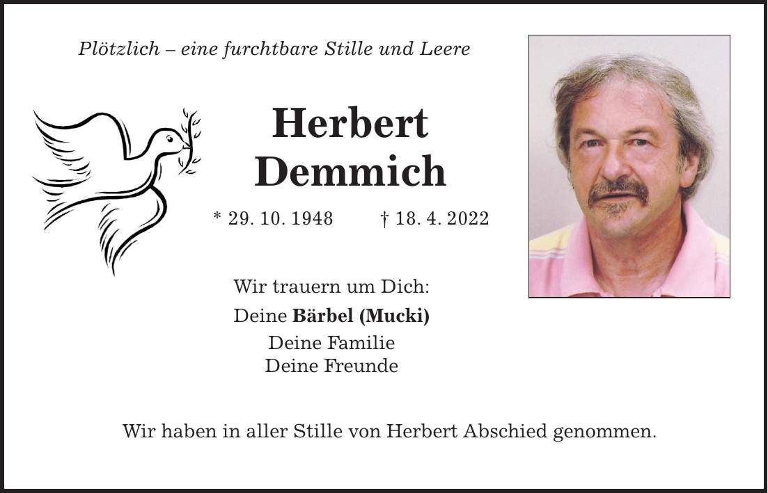 Traueranzeige Herbert Demmich