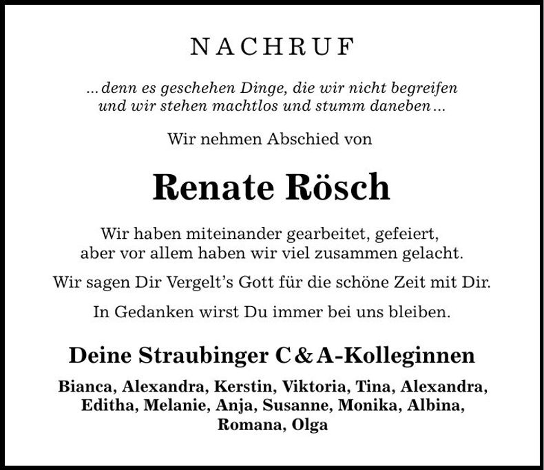 Traueranzeige Renate Rösch