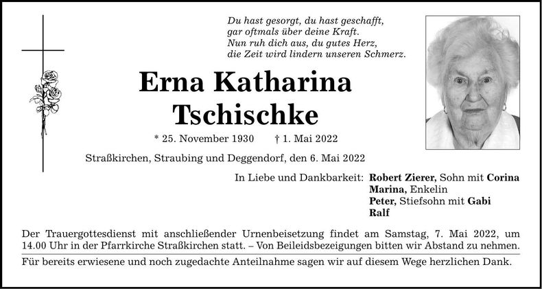 Traueranzeige Erna Katharina Tschischke