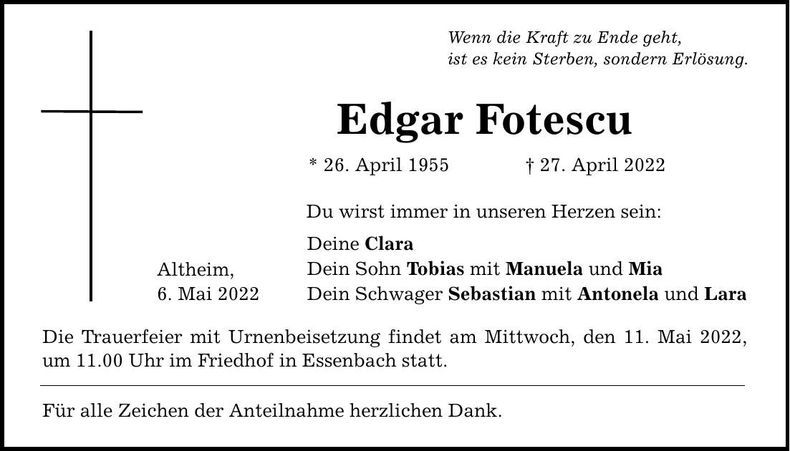 Traueranzeige Edgar Fotescu