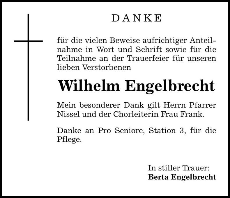 Traueranzeige Wilhelm Engelbbrecht