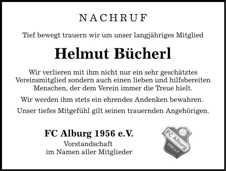 Traueranzeige Helmut Bücherl