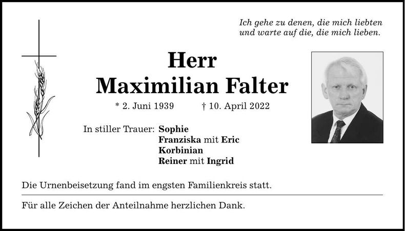 Traueranzeige Maximilian Falter
