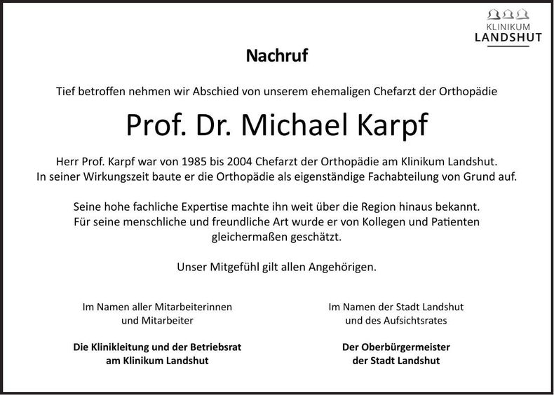 Traueranzeige Michael Prof. Dr. Karpf