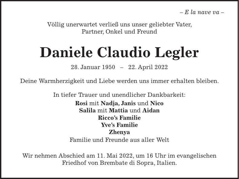 Traueranzeige Daniele Claudio Legler
