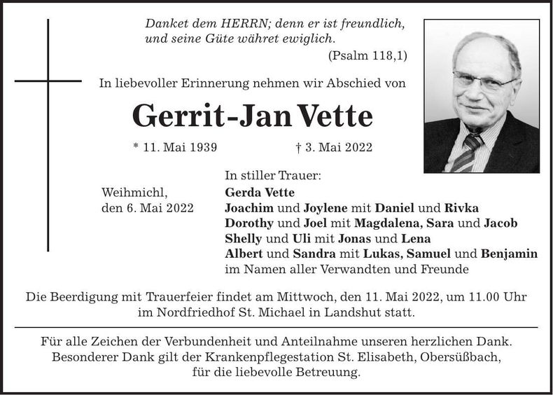 Traueranzeige Gerrit-Jan Vette