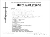 Traueranzeige Josef Traurig