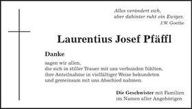 Traueranzeige Laurentius Josef Pfäffl