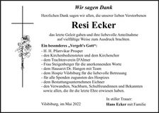 Traueranzeige Resi Ecker