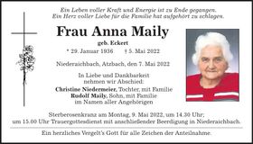 Traueranzeige Anna Maily