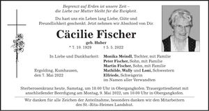 Traueranzeige Cäcilie Fischer