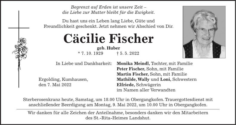 Traueranzeige Cäcilie Fischer