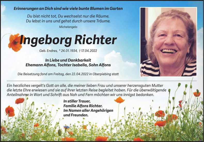 Traueranzeige Ingeborg Richter
