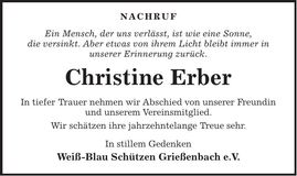 Traueranzeige Christine Erber