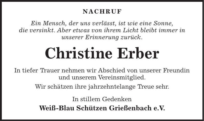 Traueranzeige Christine Erber