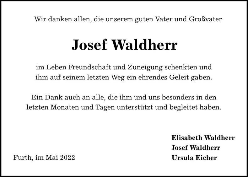 Traueranzeige Josef Waldherr