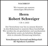 Traueranzeige Robert Schweiger