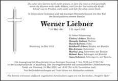 Traueranzeige Werner Liebner