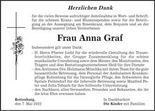 Traueranzeige Anna Graf