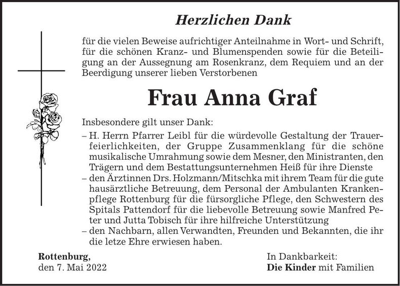Traueranzeige Anna Graf