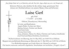 Traueranzeige Luise Gerl
