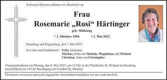 Traueranzeige Rosemarie "Rosi" Härtinger