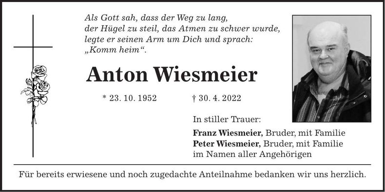Traueranzeige Anton Wiesmeier