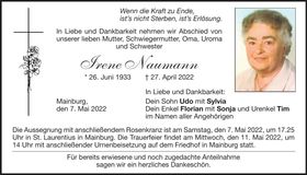 Traueranzeige Irene Naumann