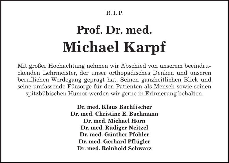 Traueranzeige Michael Prof. Dr. med. Karpf