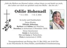 Traueranzeige Odilie Hohenadl