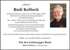 Traueranzeige Rudolf Kolbeck