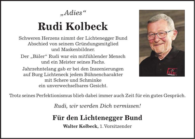 Traueranzeige Rudolf Kolbeck