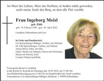 Traueranzeige Ingeborg Meisl