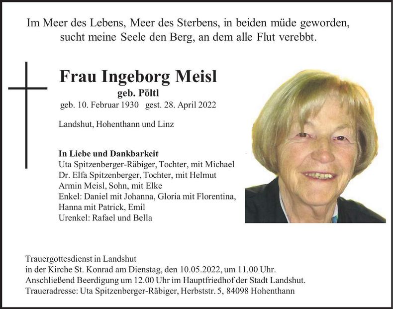 Traueranzeige Ingeborg Meisl