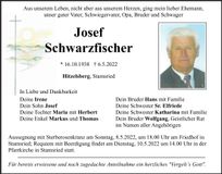 Traueranzeige Josef Schwarzfischer