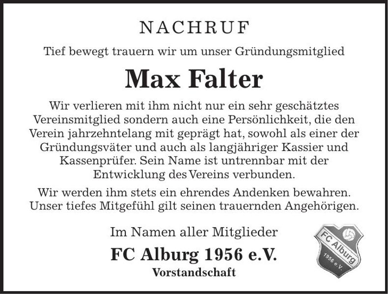 Traueranzeige Max Falter