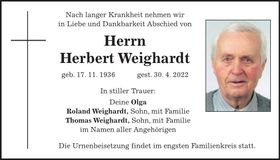 Traueranzeige Herbert Weighardt