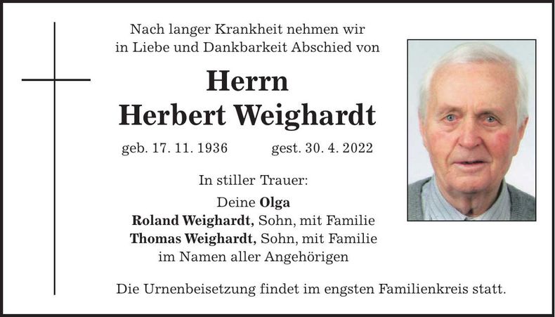 Traueranzeige Herbert Weighardt