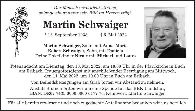 Traueranzeige Martin Schwaiger
