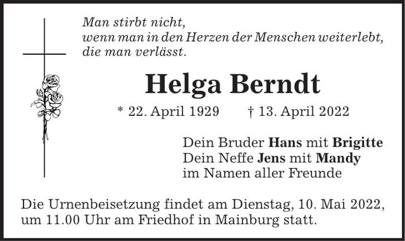 Traueranzeige Helga Berndt