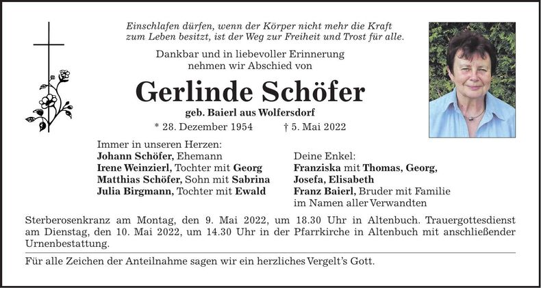 Traueranzeige Gerlinde Schöfer