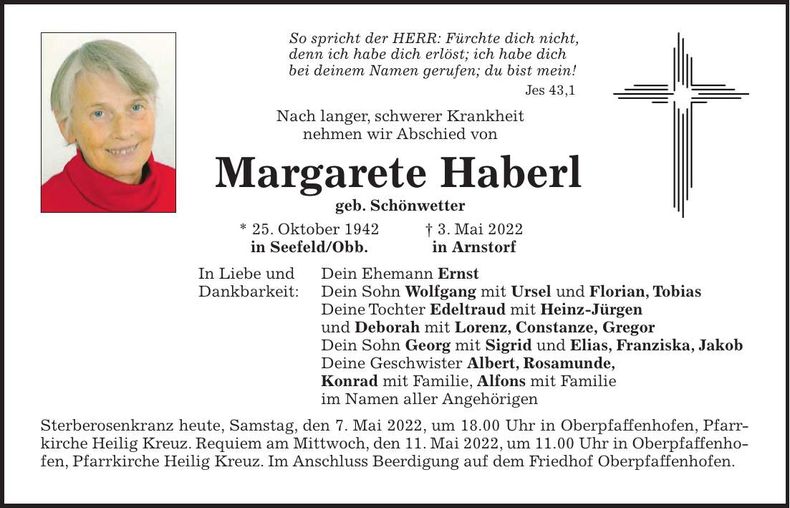 Traueranzeige Margarete Haberl